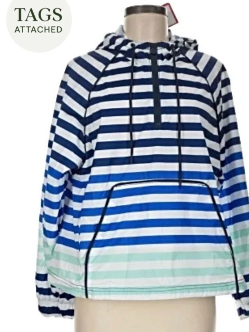 Hunter Striped Hooded Jacket in Blue & White Size Large NWT